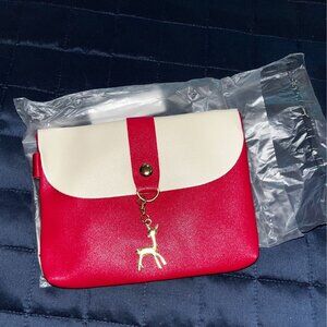 Small Hot Pink Handbag Purse with‎ Gold Deer Pendant - Clutch or Crossbody Bag